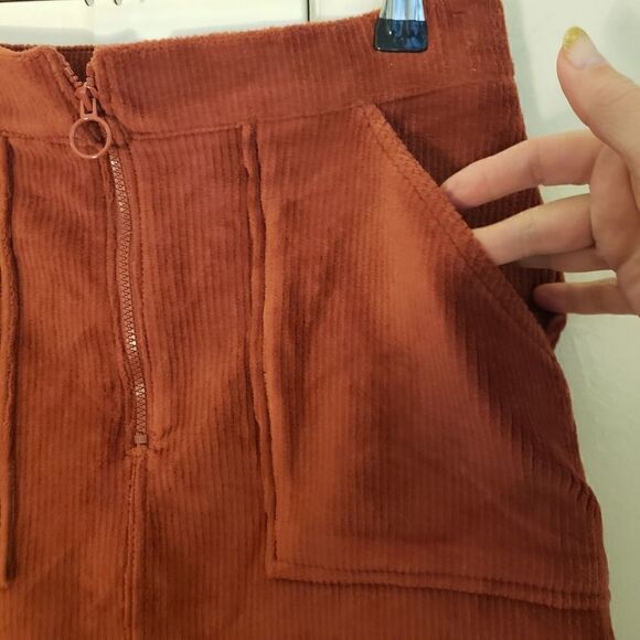 Rewash Corduroy A-Line Partial Front Zip Mini Skirt - Picture 4 of 8